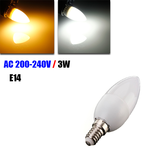 E14 3W Pure White Warm White LED Candle Lamp Bulb AC200-240V