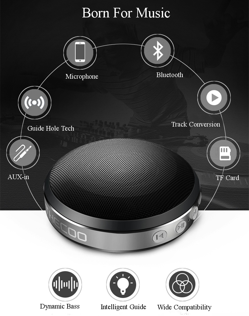 THECOO BTD531K Portable AUX-in TF Card Hands-free Microphone Dynamic Bass Bluetooth Speaker