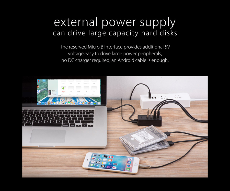 Orico W5P-U3 4 Ports USB 3.0 Desktop Hub Supports OTG Function with 5V Micro USB Power Port 9