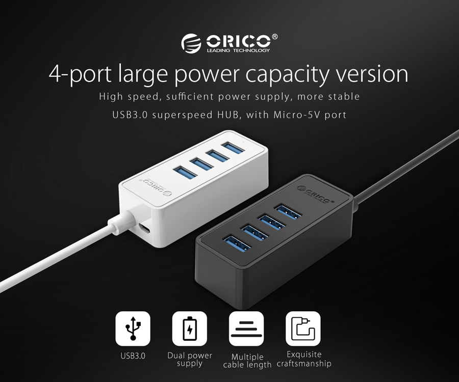 Orico W5P-U3 4 Ports USB 3.0 Desktop Hub Supports OTG Function with 5V Micro USB Power Port 8