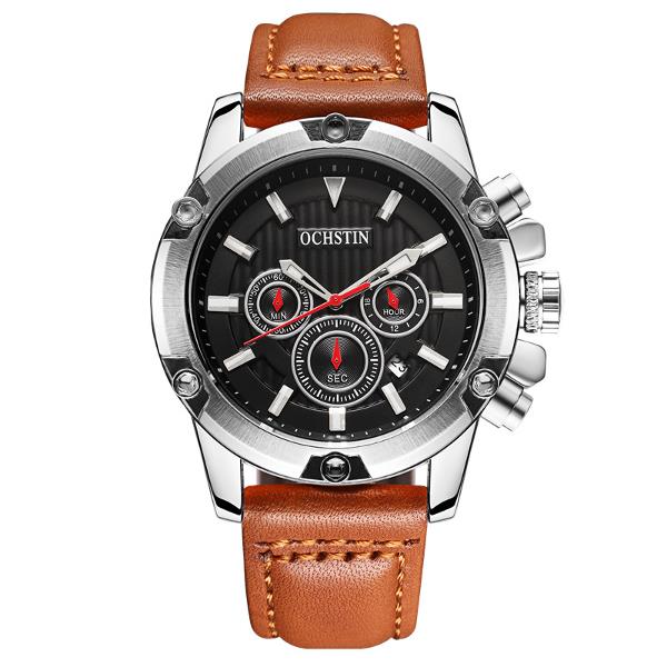 

OCHSTIN 6075G Fashion Luminous Pointers Male Quartz Watch Casual Leather Sport Watch