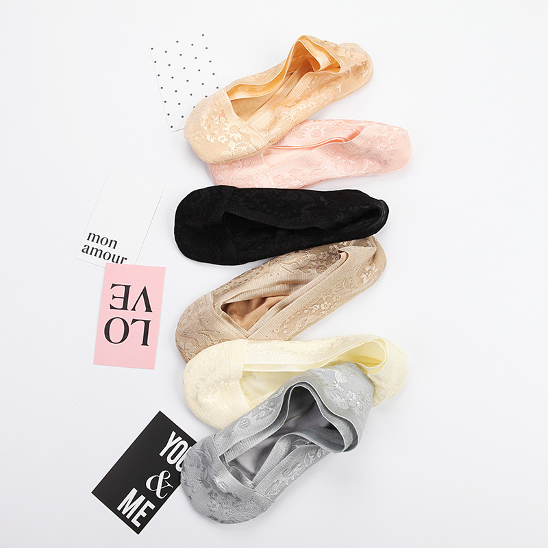 

Women Invisible Antiskid Lace Cotton Boat Socks Shallow Liner No Show Peep Low Cut Hosiery