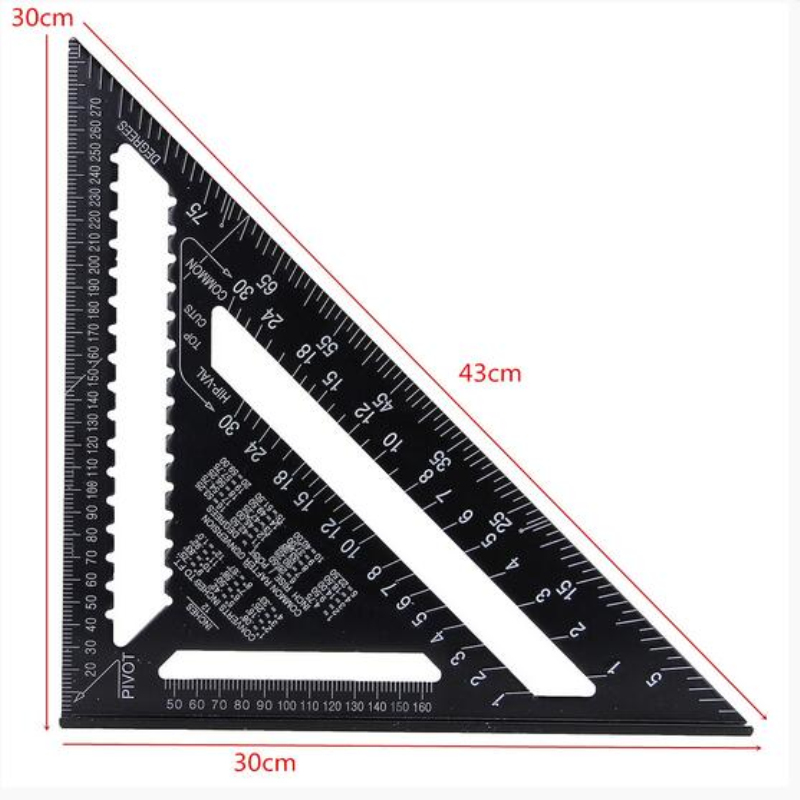 Raitool AR01 43X30X30cm Metric Aluminum Alloy Triangle Ruler Black Triangular Ruler 10