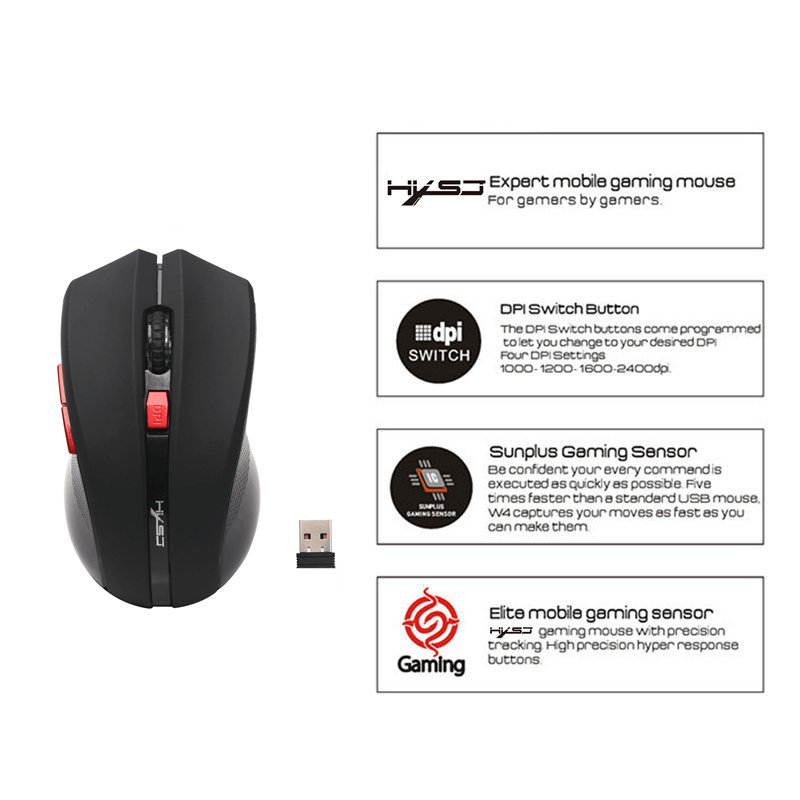 HXSJ X50 Wireless Mouse 2400DPI 6 Buttons ABS 2.4GHz Wireless Optical Gaming Mouse 38