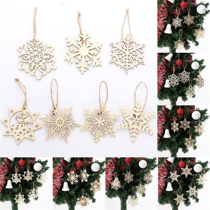 10PCS Wood Snowflake Leaf-Shaped Christmas Tree Hanging Ornament Decoration - Photo: 1
