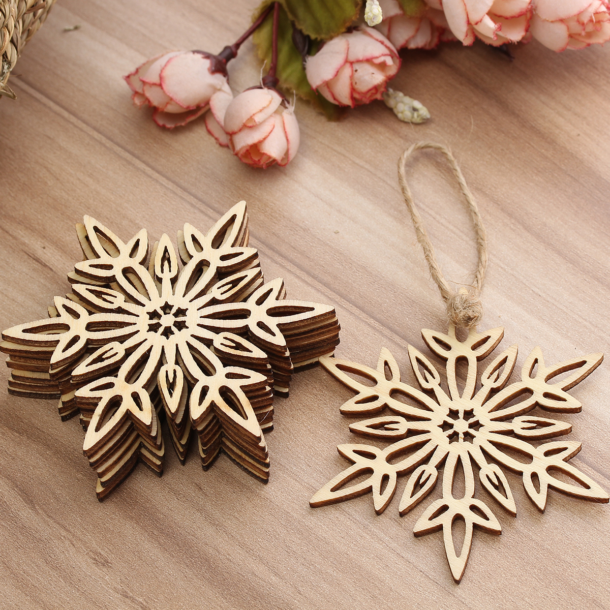 10PCS Wood Snowflake Leaf-Shaped Christmas Tree Hanging Ornament Decoration - Photo: 10