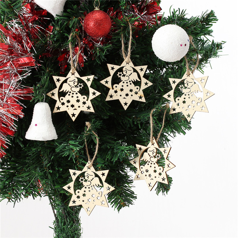 10PCS Wood Snowflake Leaf-Shaped Christmas Tree Hanging Ornament Decoration - Photo: 3