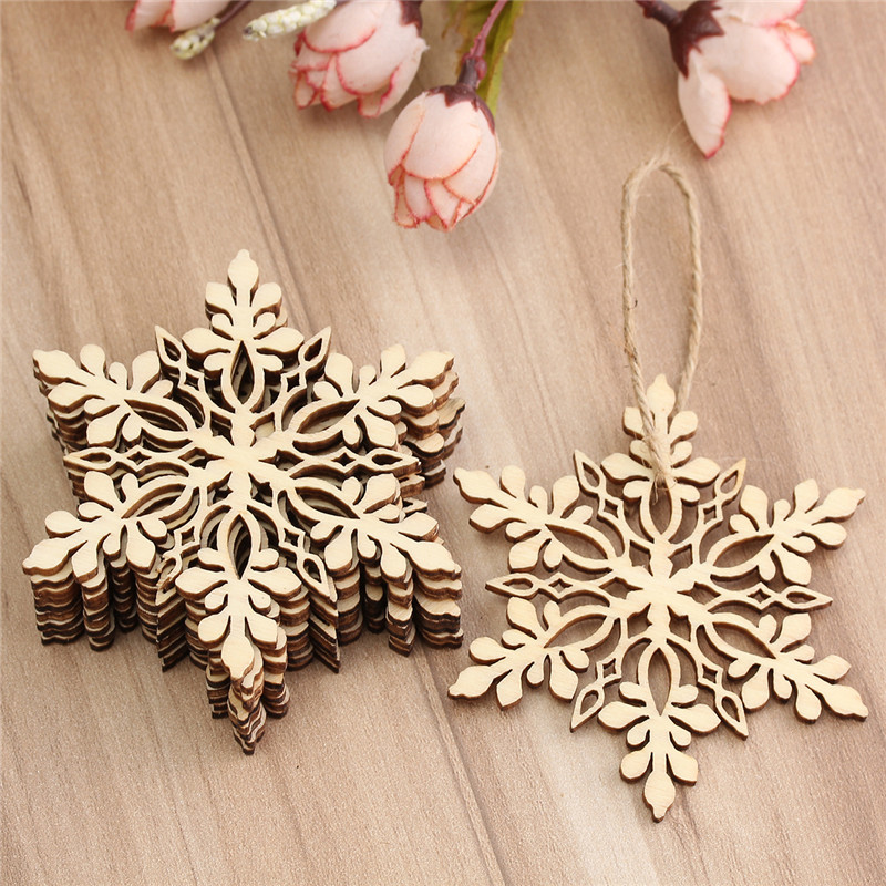 10PCS Wood Snowflake Leaf-Shaped Christmas Tree Hanging Ornament Decoration - Photo: 8