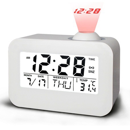

Loskii DX-008 White Talking Projection Clock Bedside LED Backlit Snooze Alarm Clock Voice Control
