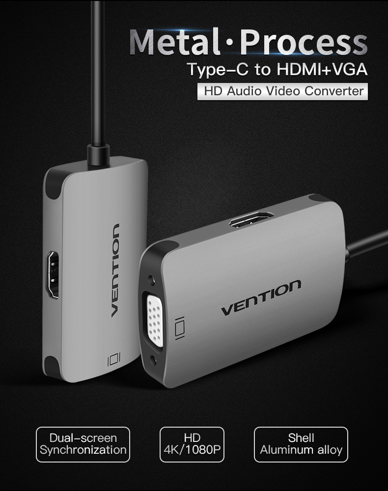 Vention CGKHA USB C to HDMI 4K VGA 1080P 60Hz Male Type-c to VGA HDMI Convertor for TV Projector Hub 6