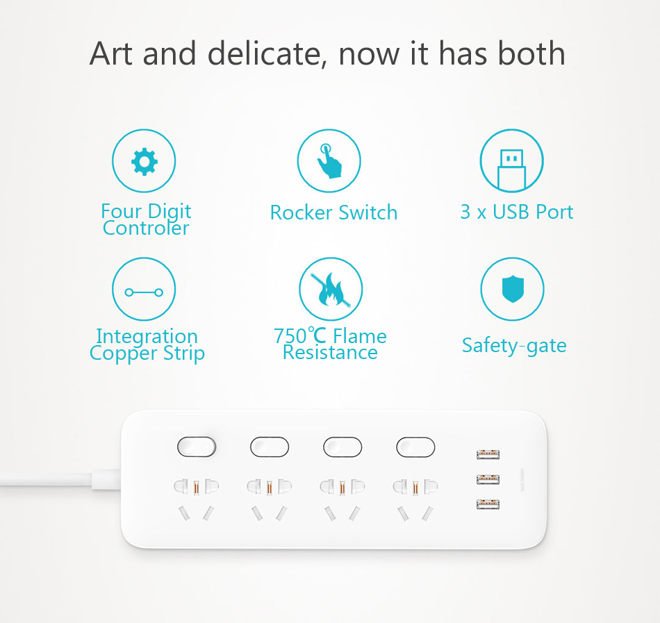 Original Xiaomi Mijia Four Digit Individual Control Power Strip Socket with 3 x USB Quick Charge 59