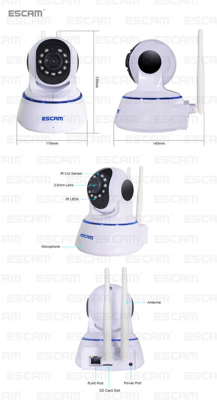Escam QF003 HD 1080P Mini WiFi IP Camera Pan&Tilt CCTV security Camera P2P IR Cut Two Way Audio Micro SD Card Slot Night vision 18