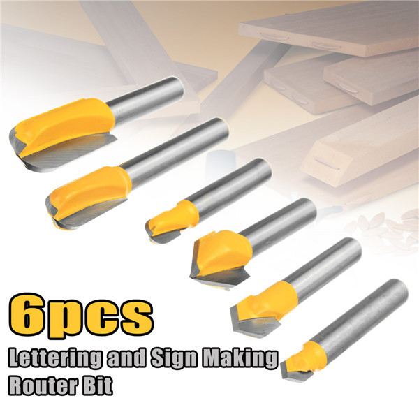 6pcs 1/4 Inch Shank Router Bit V Groove Round Nose Cutter
