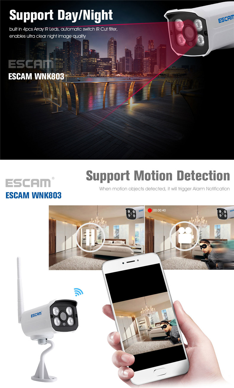 ESCAM WNK803 8CH 720P Wireless NVR Kit Outdoor IR WiFi IP Camera Surveillance Home Security System 17