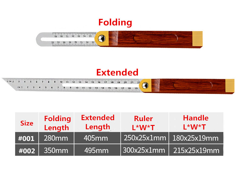 Drillpro 0-22/0-27cm Sliding Angle Ruler T Bevel Hardwood Handle Rotatable 