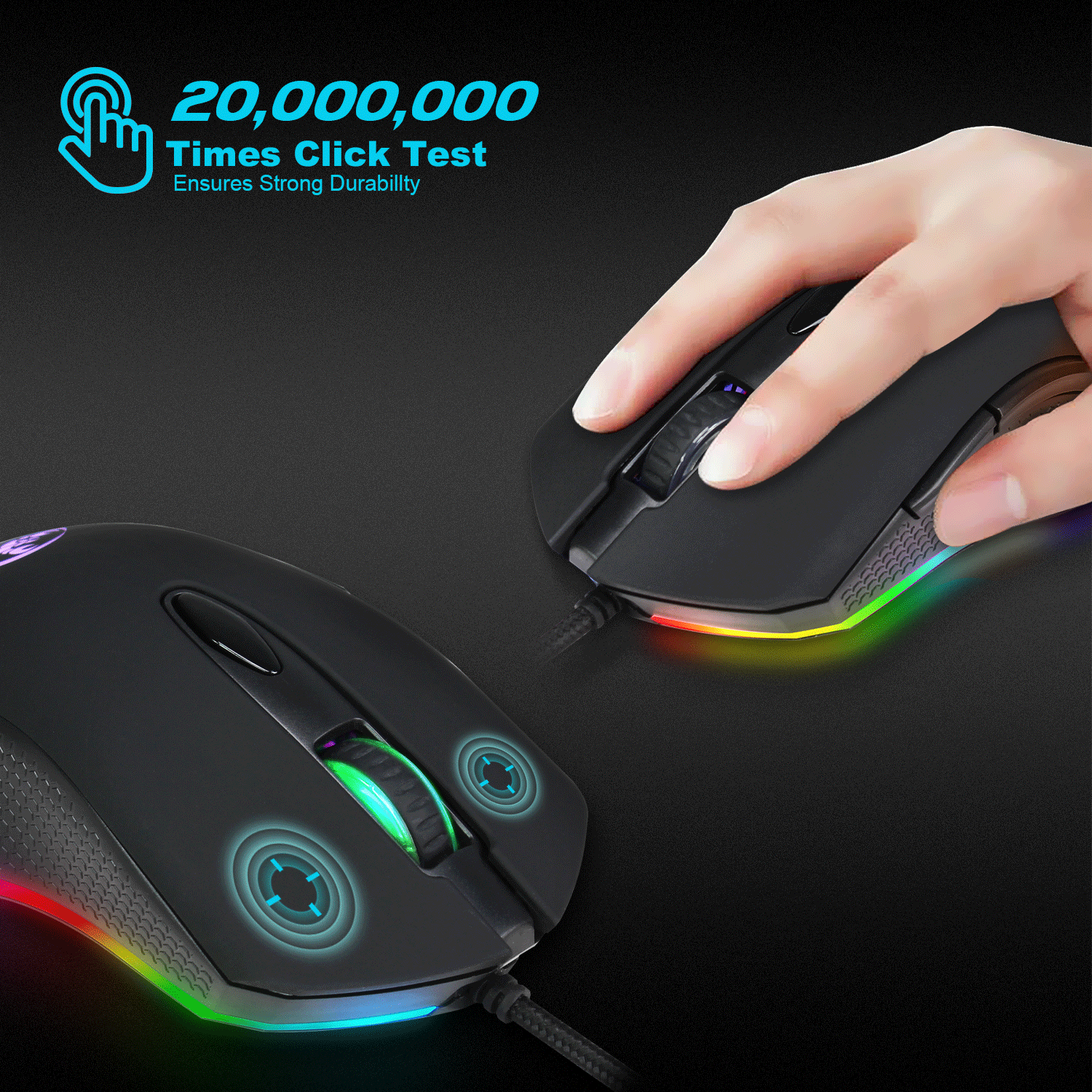 HXSJ S500 RGB Backlit Gaming Mouse 6 Buttons 4800DPI Optical USB Wired Mice Macros Define 54