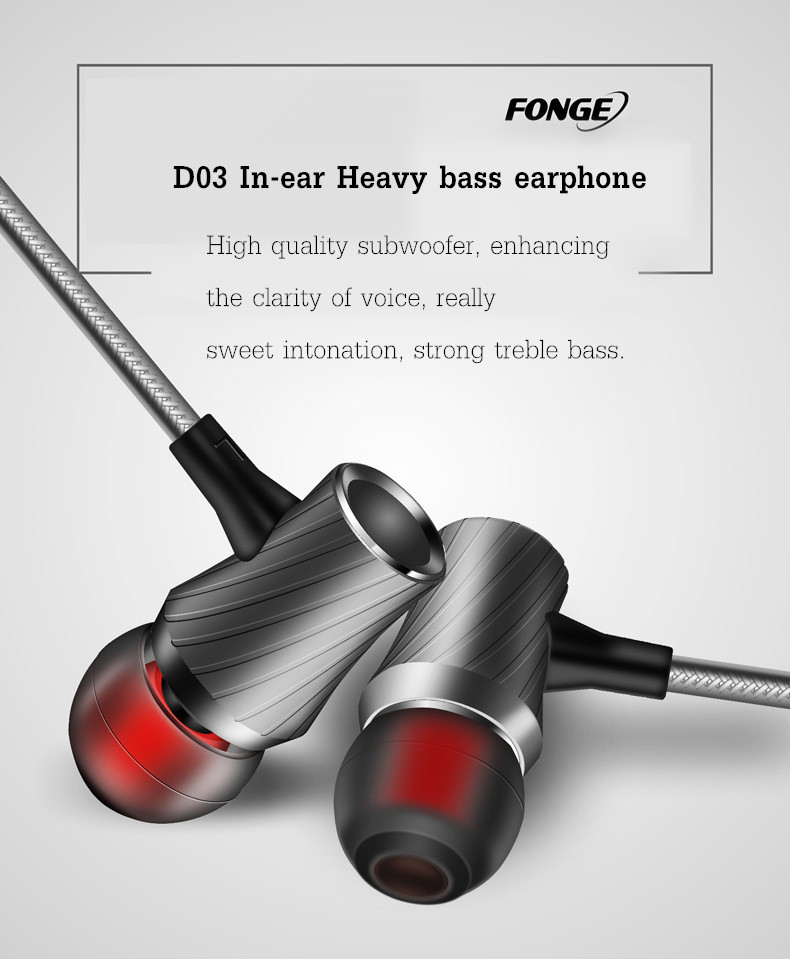 FONGE D03 3.5mm In-ear Heavy Bass Wired Control Earphone Headphone With Mic