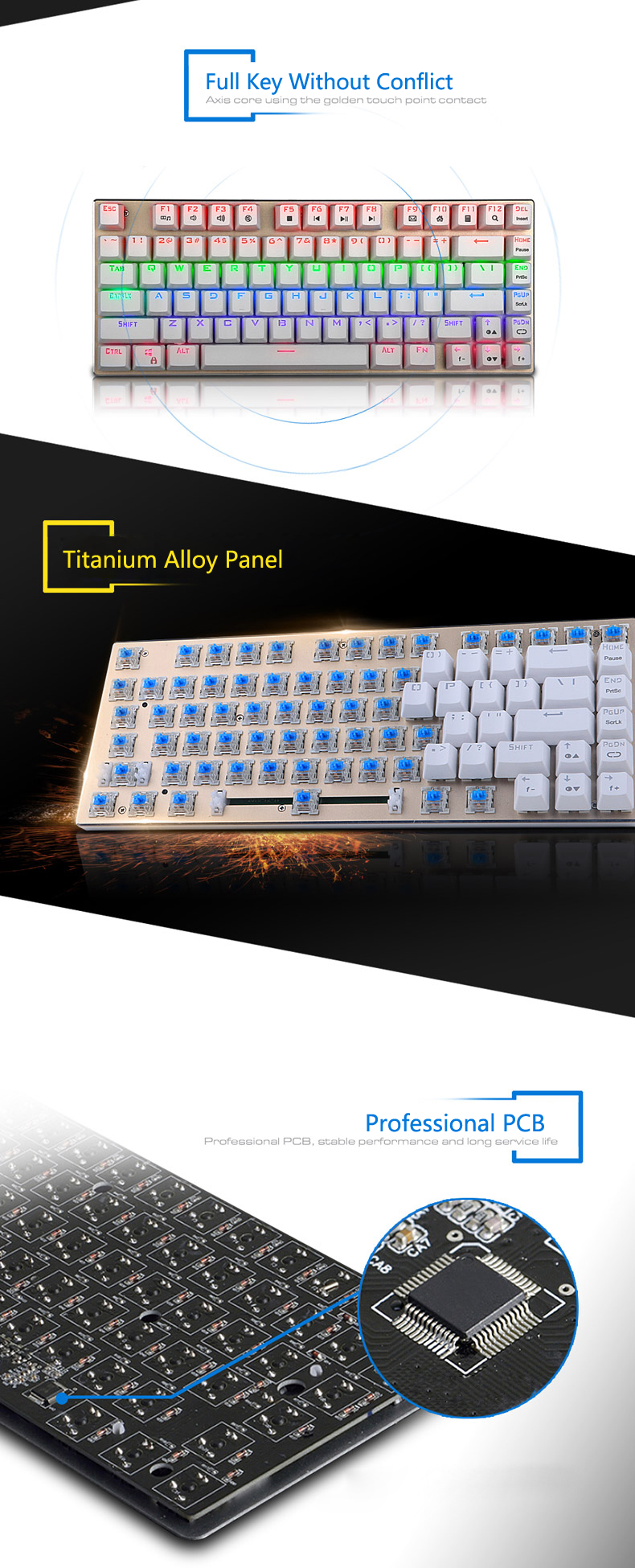 E-element Z88 81 Key NKRO USB Wired RGB Backlit Mechanical Gaming Keyboard Outemu Blue Switch 8