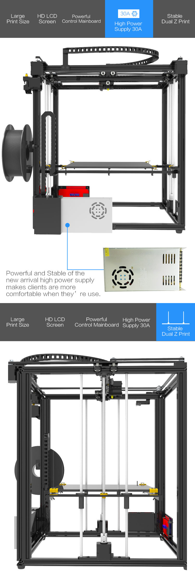 TRONXY® X5S-400 DIY Aluminum 3D Printer Kit 400*400*400mm Large Printing Size With Dual Z-axis Rod/HD LCD Screen/Double Fan 1.75mm 0.4mm Nozzle 12