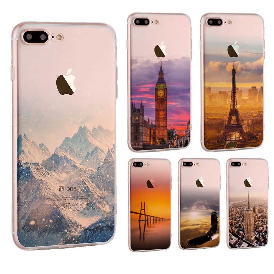 

Ultra Slim Soft Translucent Landscape Scenery Painting Silicon Case Back Cover For iPhone 7 Plus