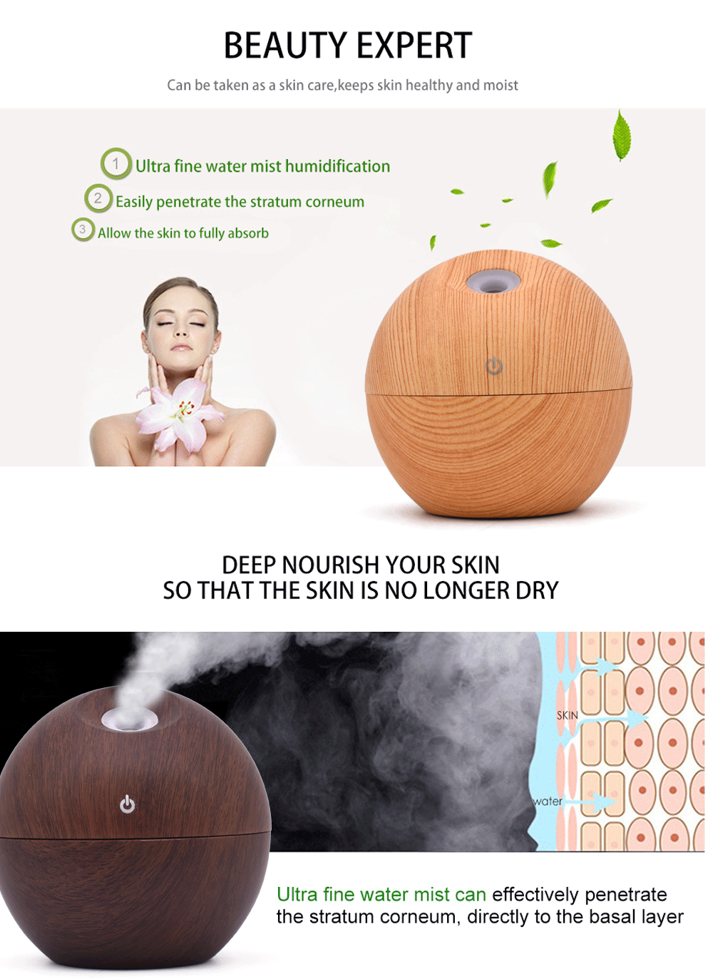 Loskii LH-242 USB Charging Ultrasonic Air Humidifier 130ml Water Tank 3 Touch Control 11