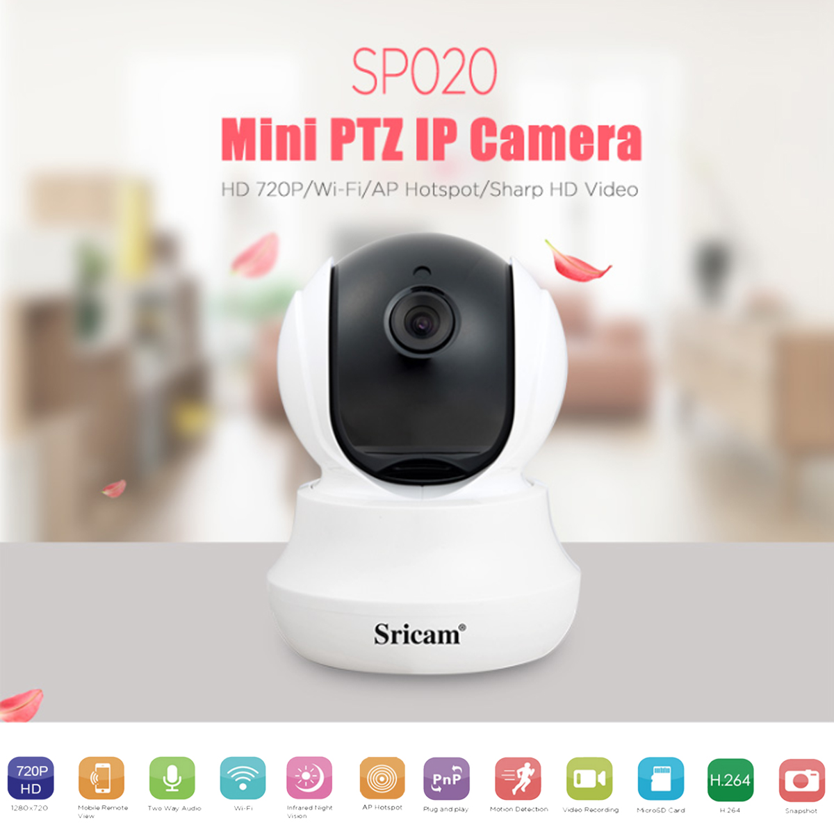 Sricam SP020 Wireless 720P IP Camera Pan&Tilt Home Security PTZ IR Night Vision WiFi Webcam 84
