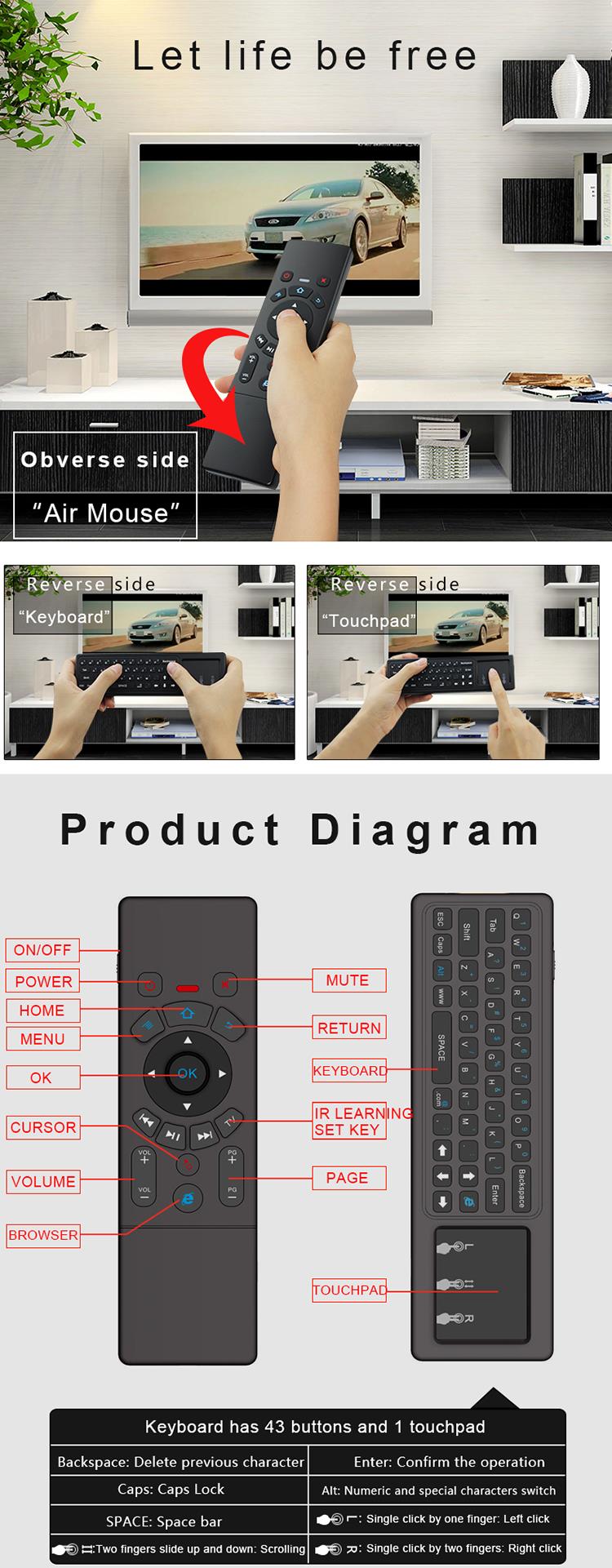 T6 2.4G Wireless Air Mouse Keyboard With Touchpad IR Learning For Android TV Box/Xbox/PC/Smart TV 5