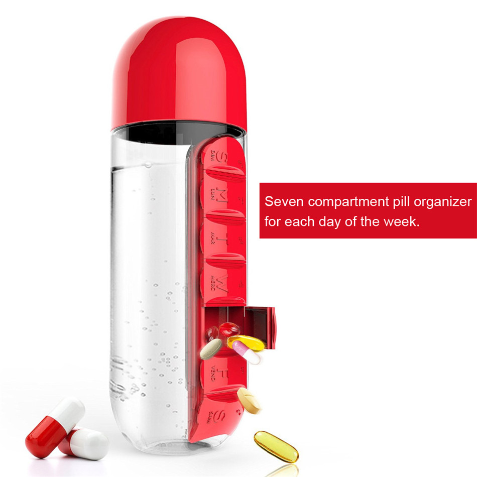 IPRee® 600ml Water Bottle 7 Days Week Pill Capsule Case Organizer Leak-Proof Drinking Cup 22