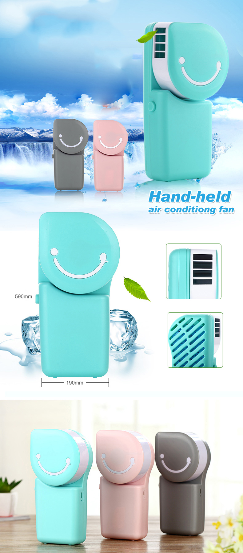 Loskii LX-882 Summer Mini Fan Cooling Portable Air Conditioning USB Charge Hand-held Cool Fan 73