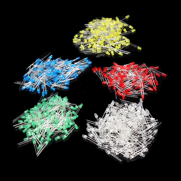 2000pcs 3MM LED Diode Kit Short Leg Mixed Color Red Green Yellow Blue White 13