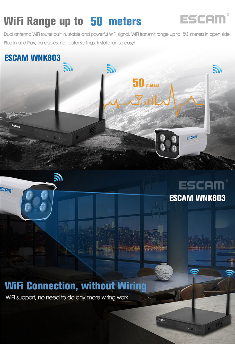 ESCAM WNK803 8CH 720P Wireless NVR Kit Outdoor IR WiFi IP Camera Surveillance Home Security System 13