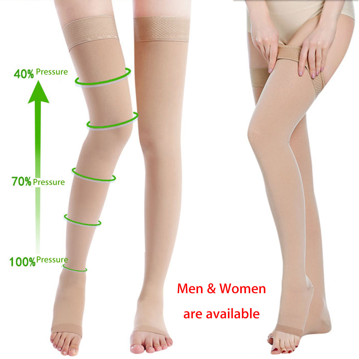 

Skin Color Anti Skip Compression Thigh Stocking Prevent Varicose Vein Socks Pain Relief Open Toe