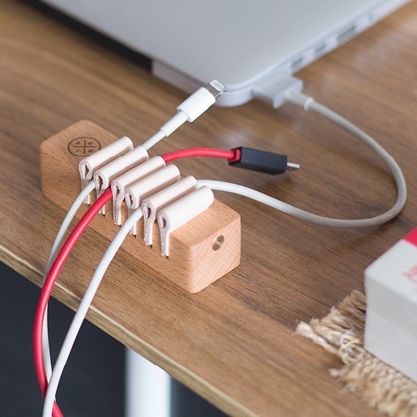 Natural Wooden Desk Cable Organizer