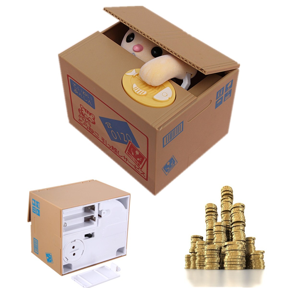 Creative Novelty Cat Steal Coins Piggy Bank Cent Saving Money Box Pot Case Gift - Photo: 1