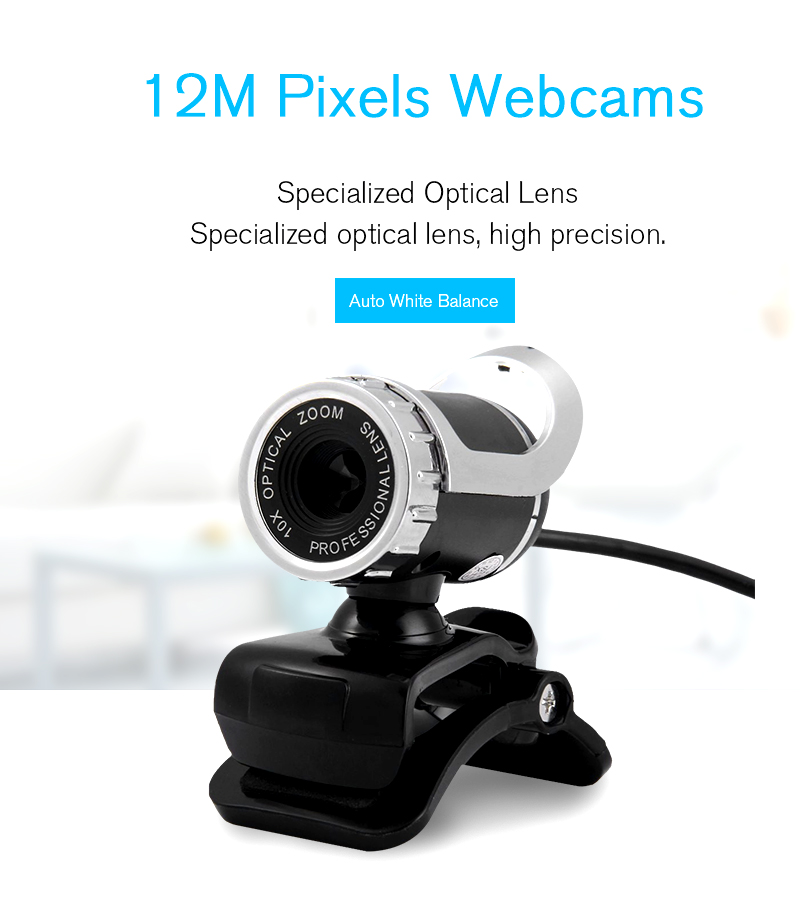 HD Auto White Balance 12M Pixels Webcam with Mic Rotatable Adjustable Camera for PC Laptop 13