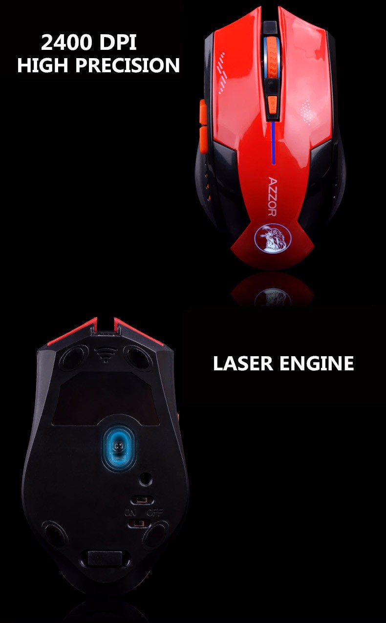 Azzor Wireless 2400DPI 2.4GHz Silence Ergonomic Laser Gaming Rechargeable Mouse 10