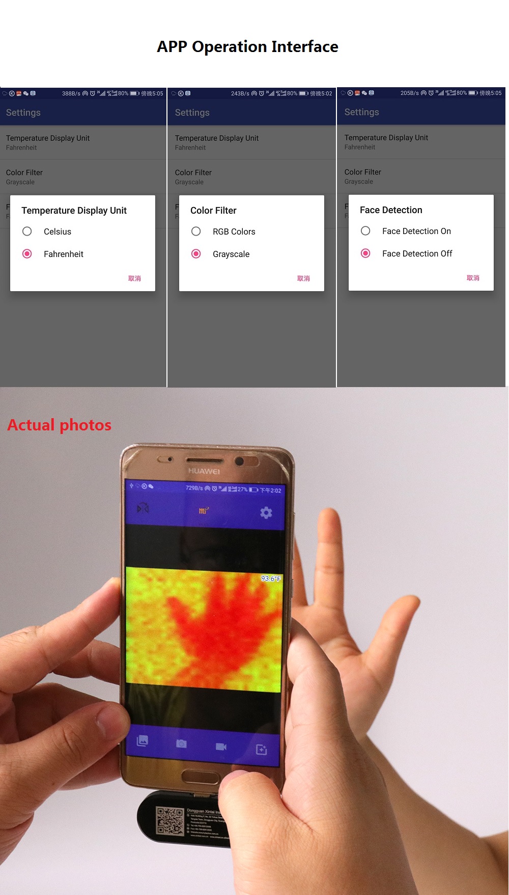 Mobile Phone Thermal Infrared Imager Support Video and Pictures Recording 20 ℃ ~300 ℃ Temperature Test ℃/℉ Face Detection Imaging Camera For Android 11
