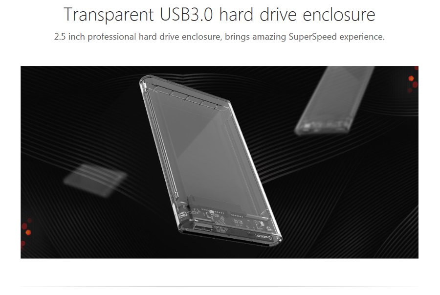 ORICO 2139U3-CR 2.5 inch Transparent USB3.0 HDD Hard Drive Enclosure Storage Case 5