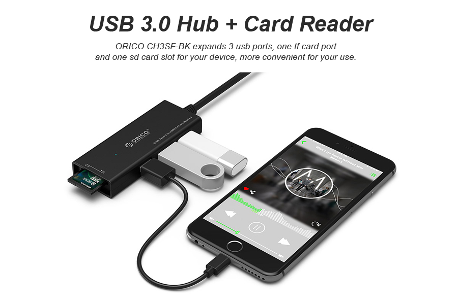ORICO CH3SF-BK High Speed Type-C to 3 USB 3.0 Ports Hub SD TF Card Reader 7