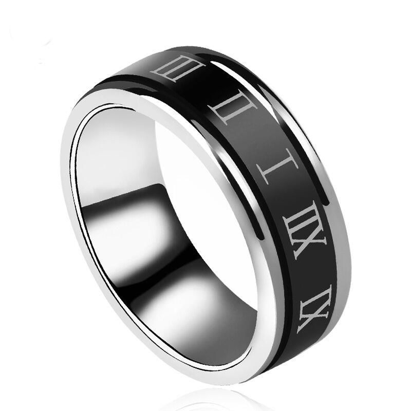 Roman Numerals Rotatable Stainless Steel Men Ring
