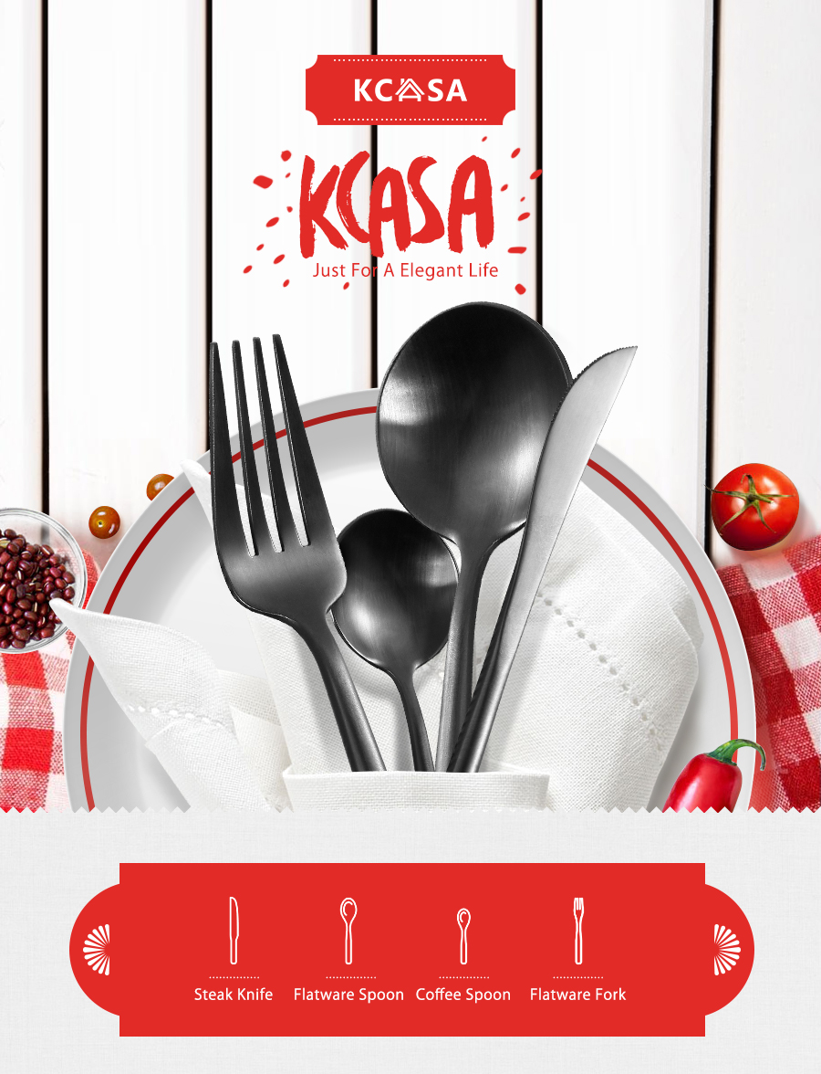 KCASA FL2 4 Pieces Food Grade 304 Stainless Steel Flatware Set Matte Dinnerware Cutlery Tableware 