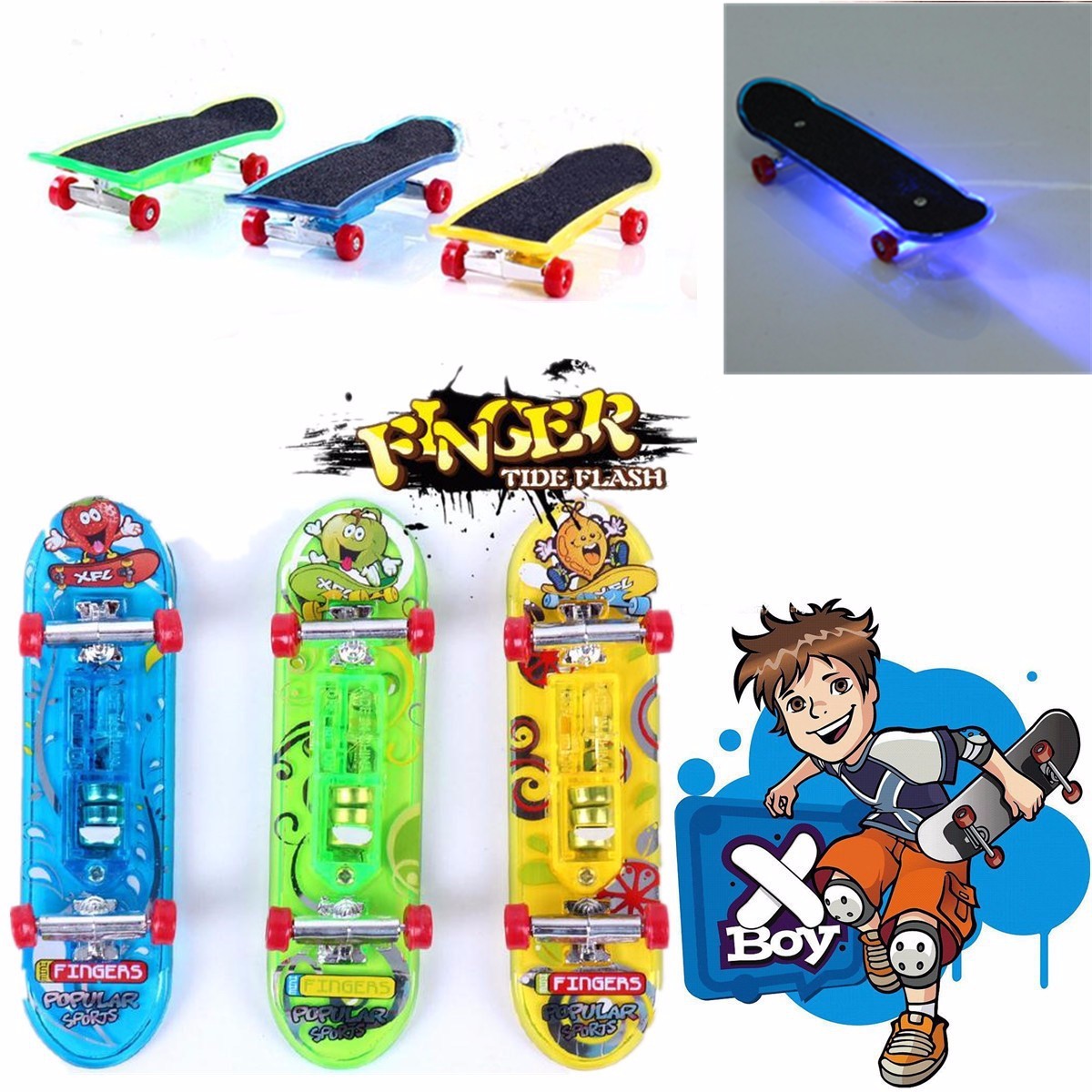 Plastic Mini LED Skateboard Toys Finger Board Plus Accessories Boy Children Gift - Photo: 1
