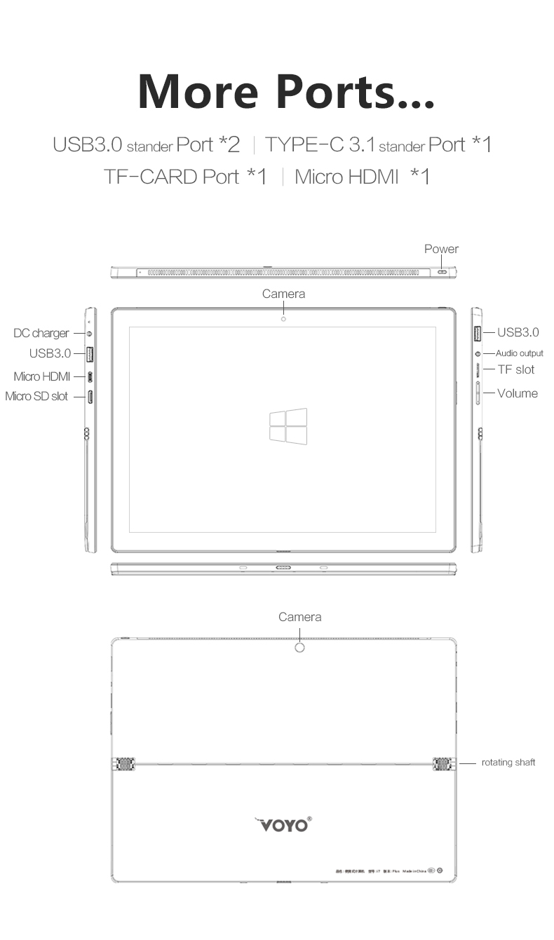 Original Box VOYO VBook i7 Plus Intel Core I7-7500U 8G RAM 256G SSD 12.6 Inch Windows 10 Home Tablet 9