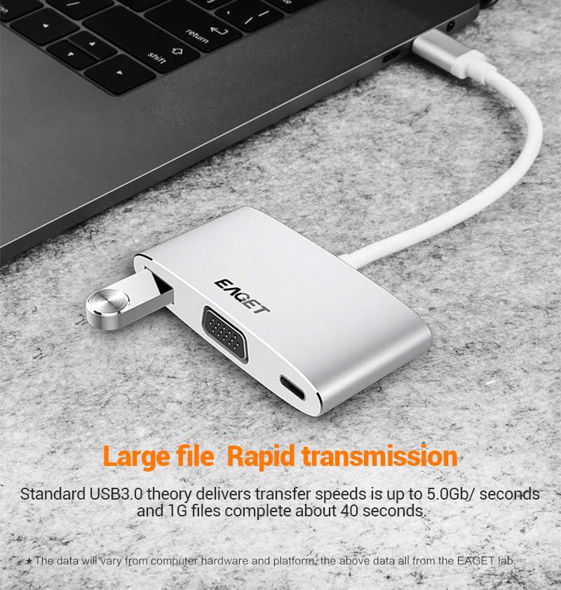 EAGET CH12 Multi-function Type-C to USB 3.0 VGA and Type-C Charging Hub USB Docking Station 14