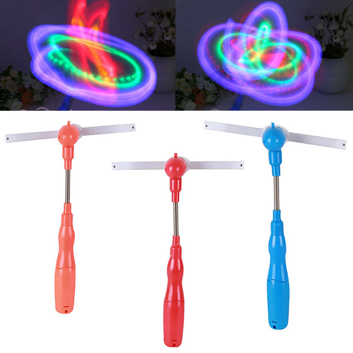 

Flashing Light Up LED Rainbow Spinning Windmill Glows Toy For Present Gift Party