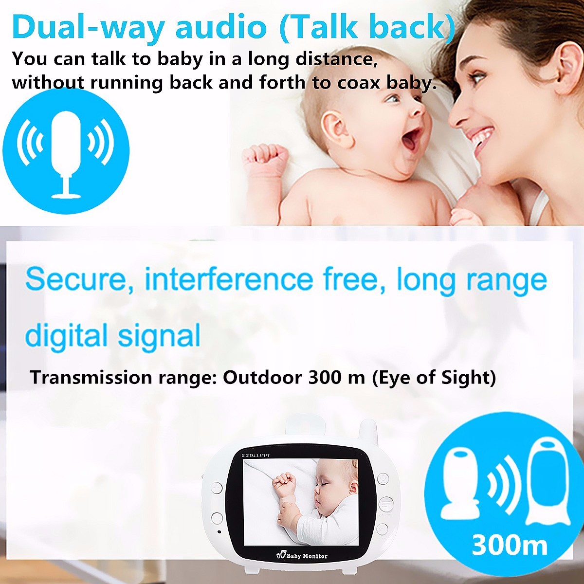 2.4G Wireless Digital 3.5 inch LCD Baby Monitor Camera Audio Talk Video Night Vision 14