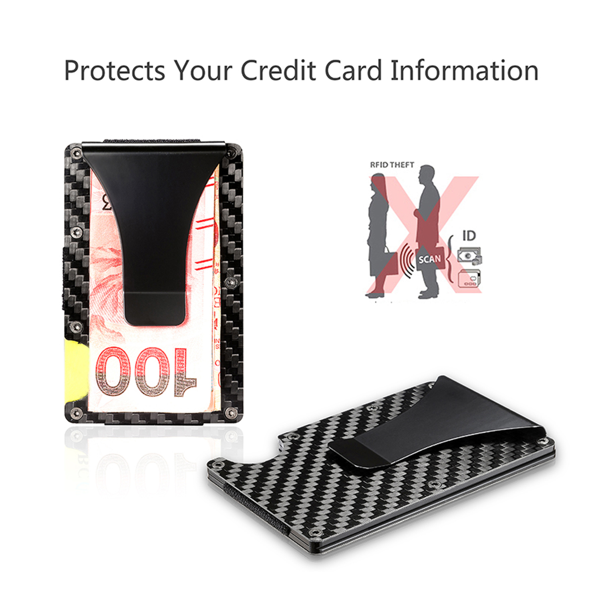 Slim Carbon Fiber Credit Card Holder RFID Blocking Metal Wallet Money Clip Case 14
