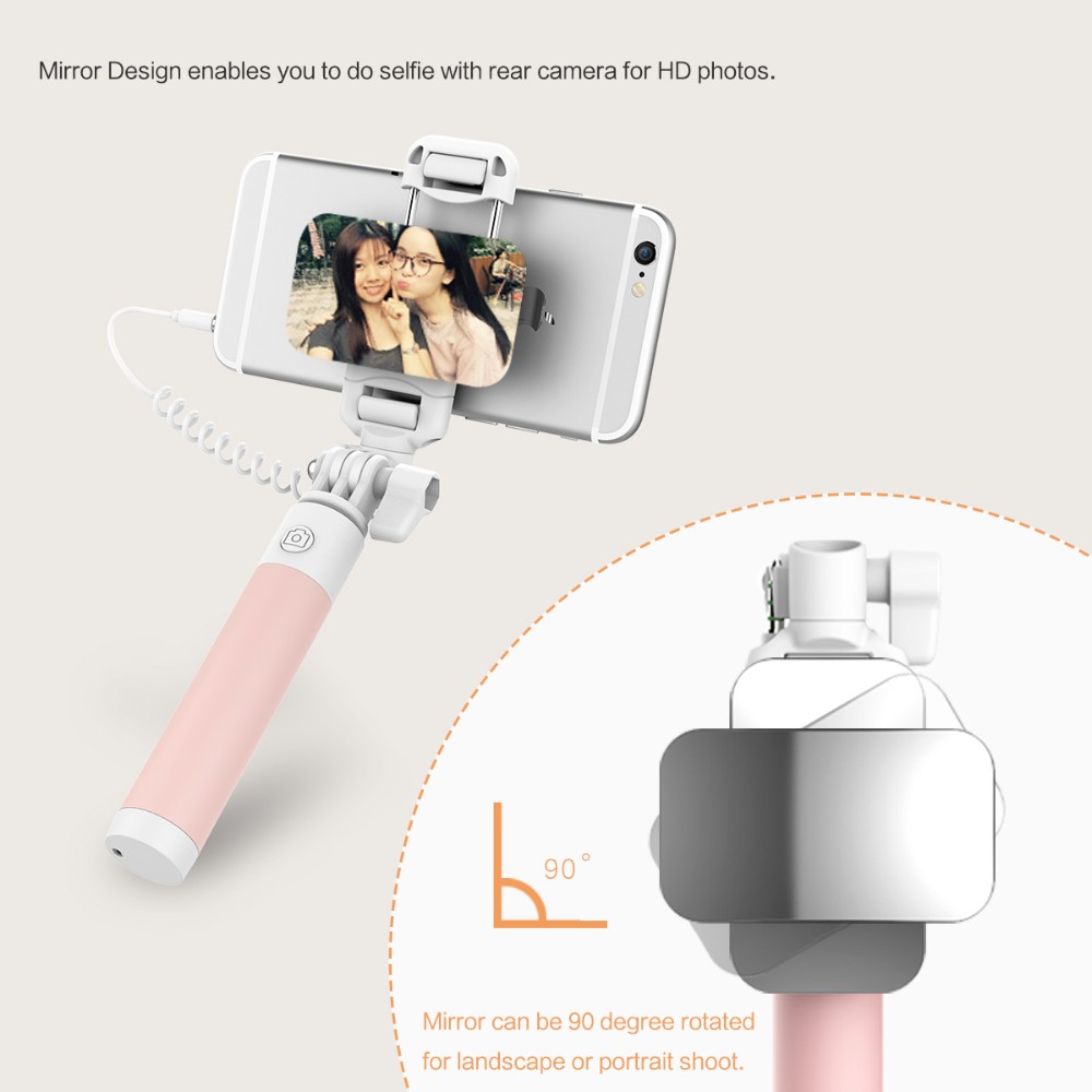 ROCK Universal Mini Mirror Selfie Stick Wire Control 3.5mm for iPhone Samsung Xiaomi