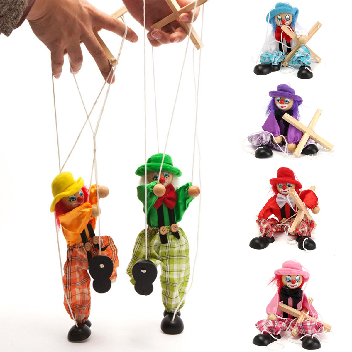 Pull String Puppet Clown Wooden Marionette Doll Vintage Child Kid Gift Christmas - Photo: 2