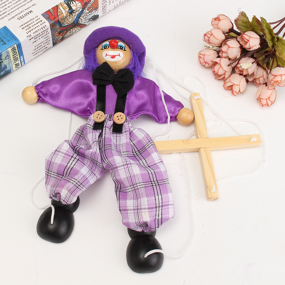 Pull String Puppet Clown Wooden Marionette Doll Vintage Child Kid Gift Christmas - Photo: 8